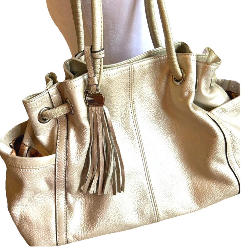 Y2K Pearl SILVER LEATHER TIGNANELLO SHOULDER PURSE HANDBAG Tassels Retro Hobo